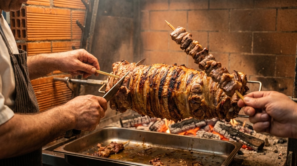 Çağ Kebab au feu de bois - Découpe traditionnelle