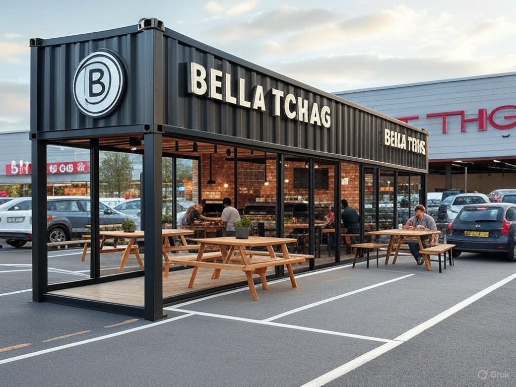 Container Bella Tchağ sur parking commercial